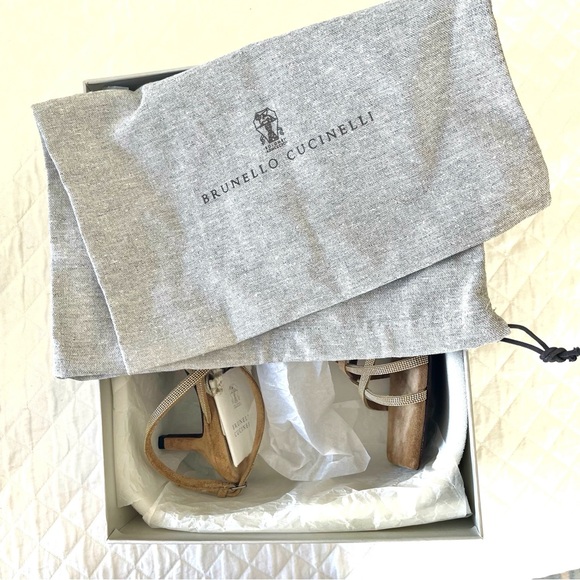 BRUNELLO CUCINELLI Monili Cage Slingback Sandal SUEDE Shoe 38 US 8 Gold NEW Box! - Picture 13 of 15